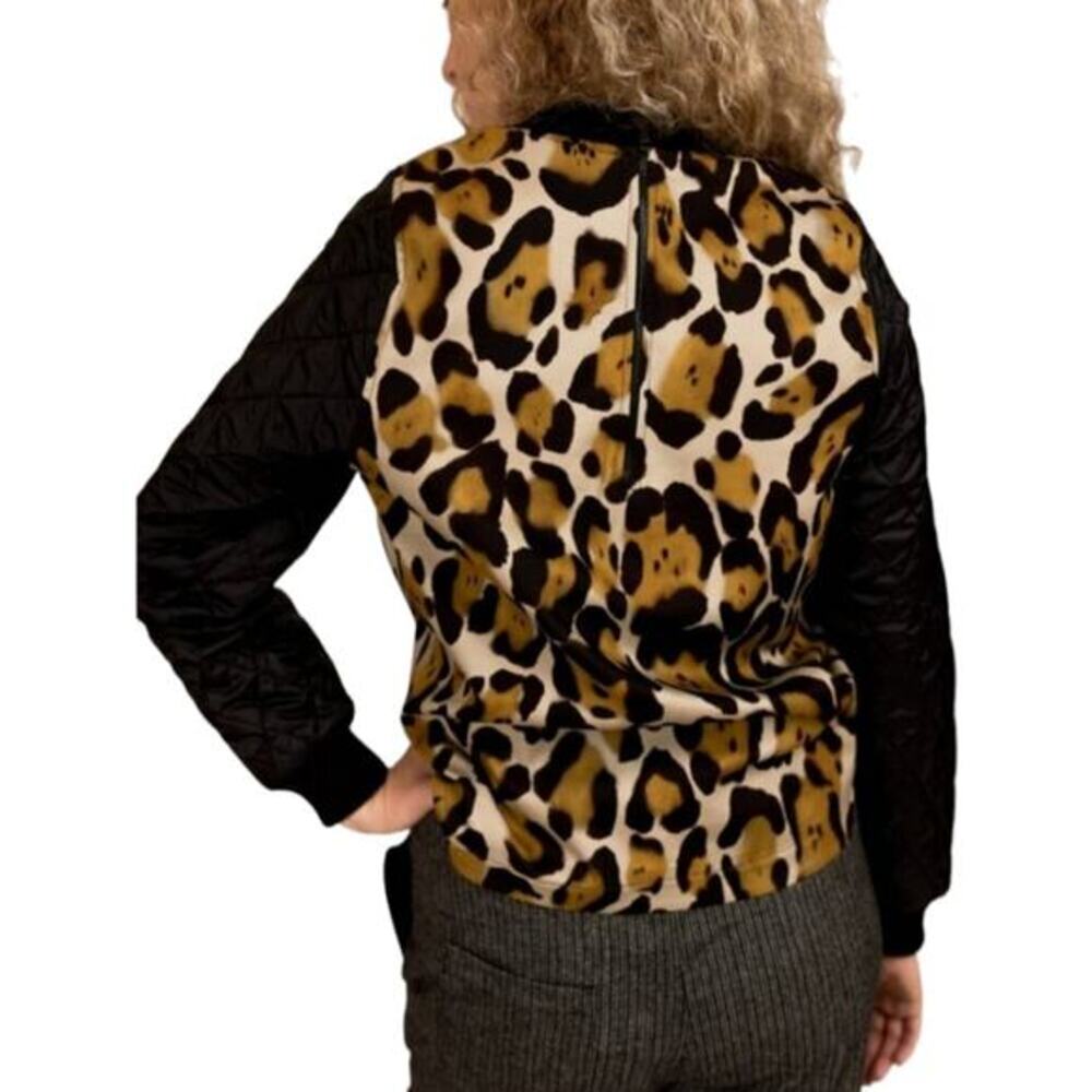 TELA Lieve Multi Leopard Print Pullover‎ Quilted Jacket Size Medium - Picture 2 of 12